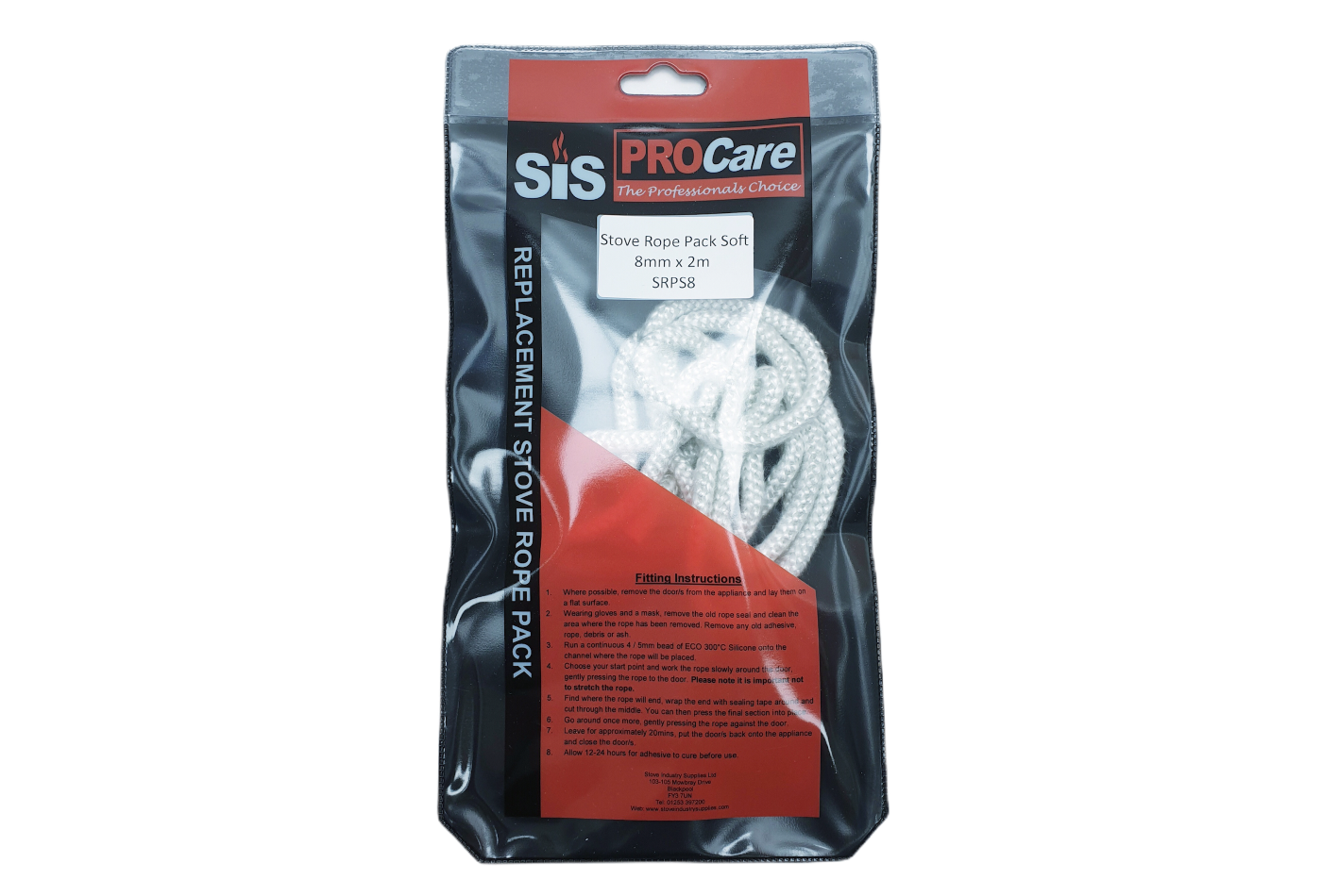 SiS Procare White 8 milimetre x 2 metre Soft Stove Rope Pack - product code SRPS8