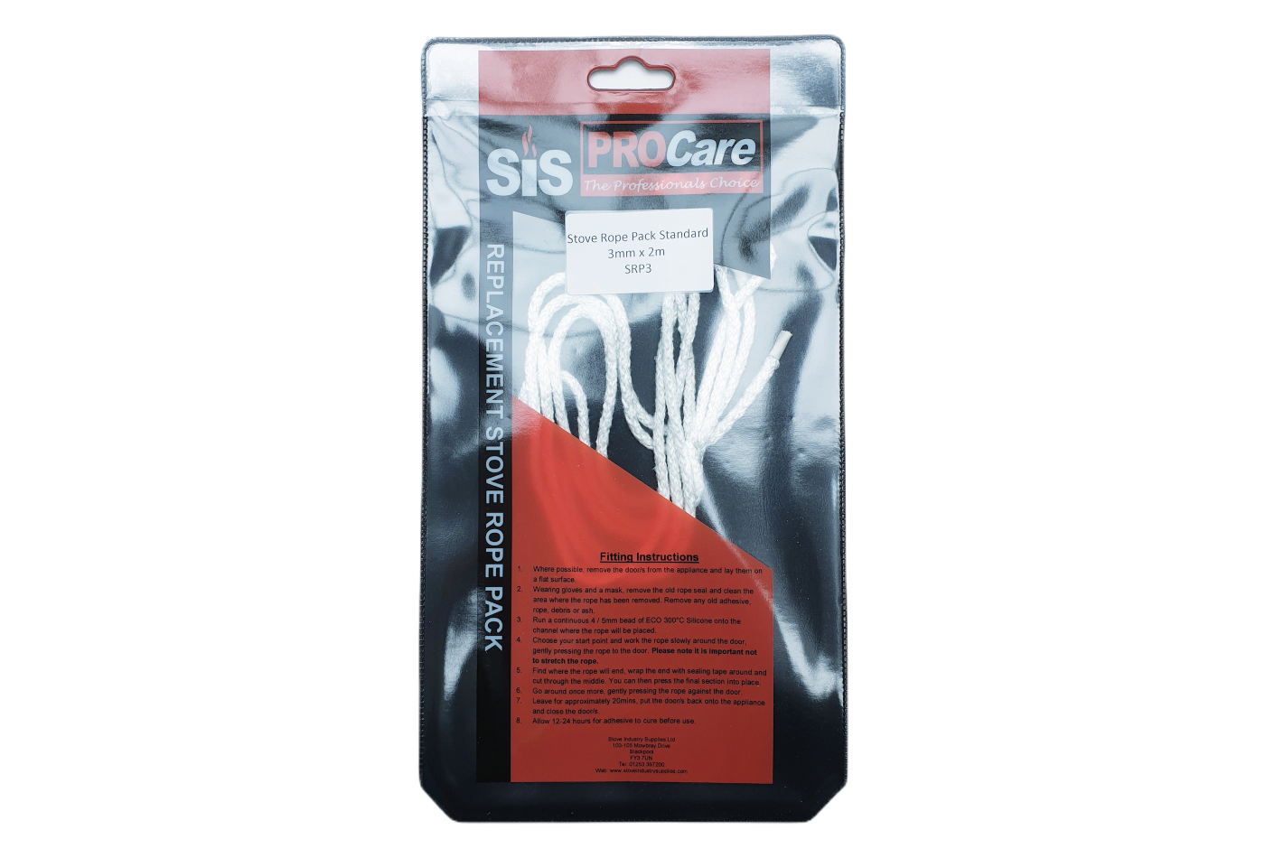 SiS Procare White 3 milimetre x 2 metre Standard Stove Rope Pack - product code SRP3