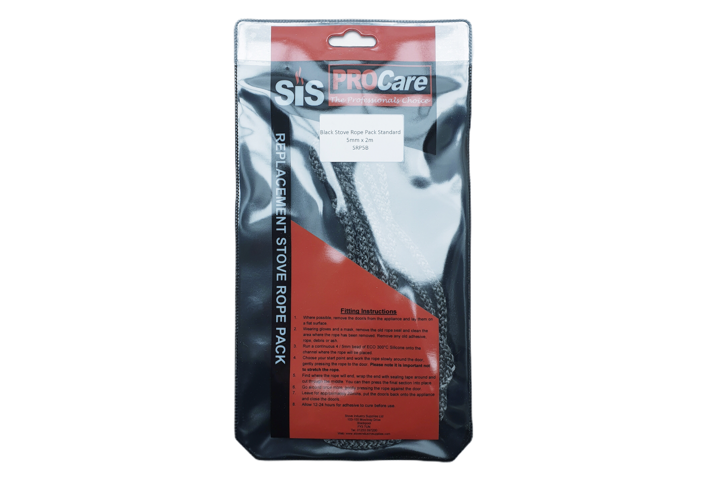 SiS Procare Black 5 milimetre x 2 metre Standard Stove Rope Pack - product code SRP5B