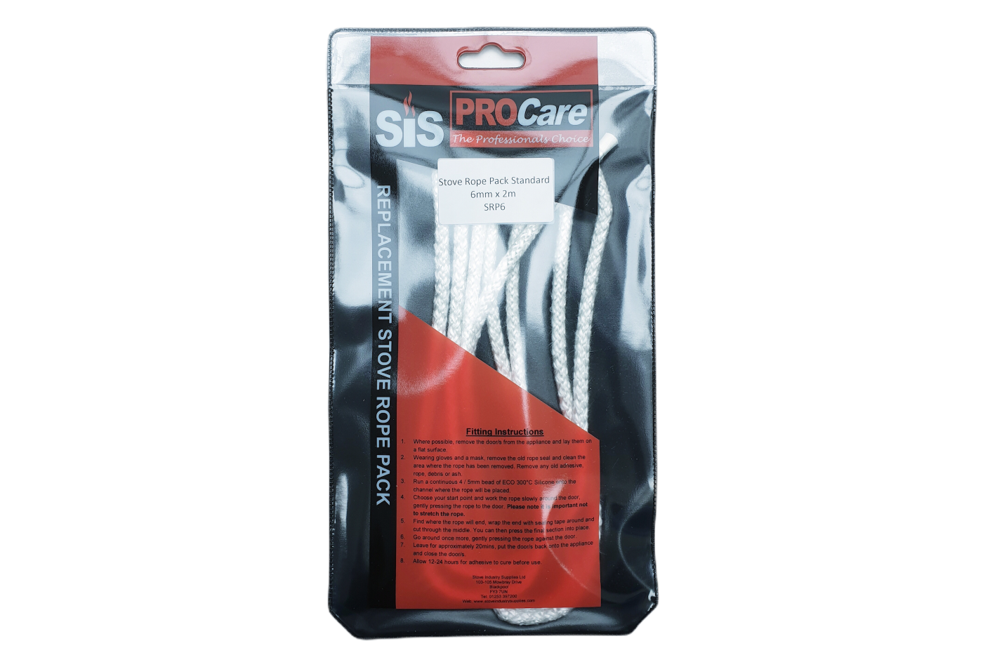 SiS Procare White 6 milimetre x 2 metre Standard Stove Rope Pack - product code SRP6