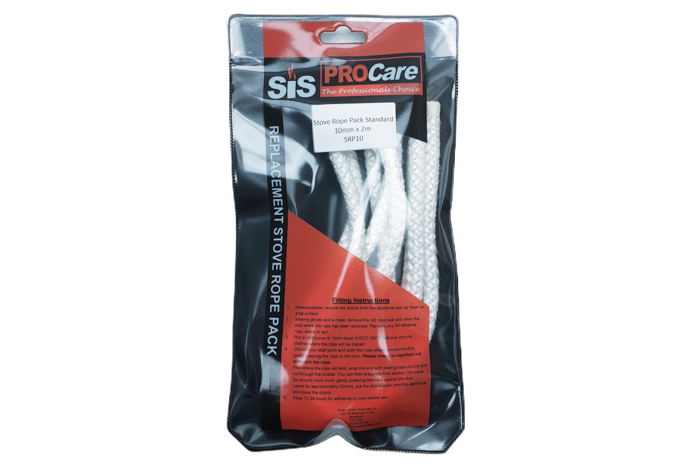 SiS Procare White 10 milimetre x 2 metre Standard Stove Rope Pack - product code SRP10