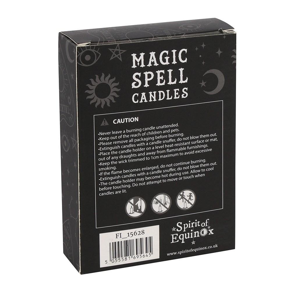 Pack of 12 orange 'confidence' spell candles, use with rituals to attract confidence, ambition & creativity, rear view.