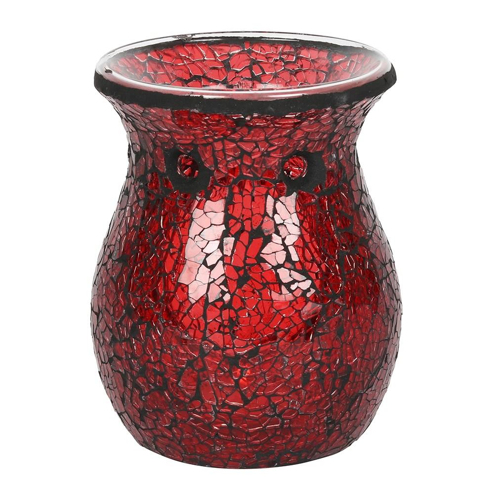 Large oil burner or wax melt burner with a red crackle effect and a subtle sparkle when it catches the light, rear view.