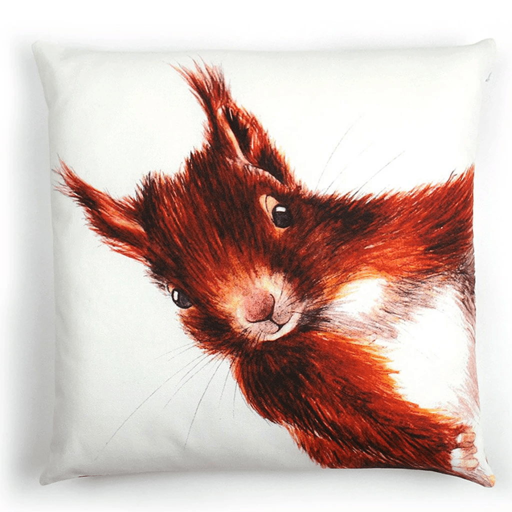 Reversible design - Large watercolour red squirrel with small patterned red squirrels on the reverse, handmade by Clare Baird.