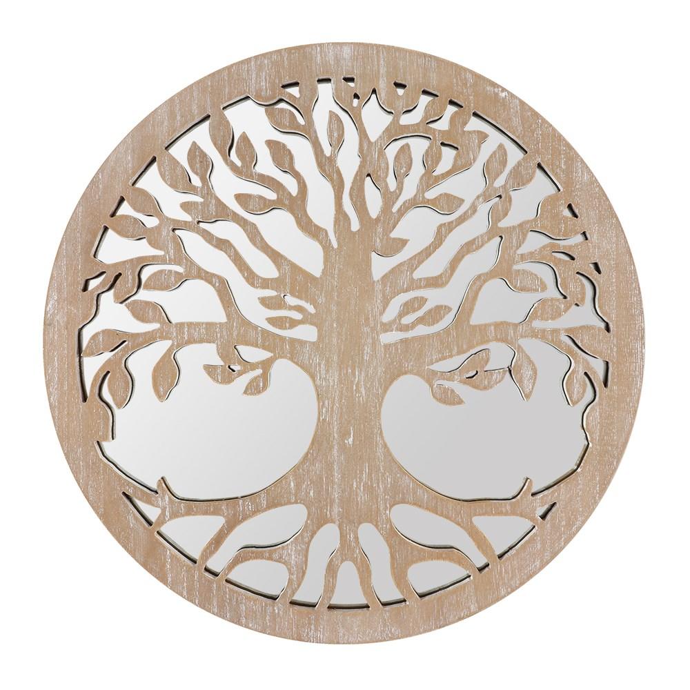 Round 40cm tree of life mirrored wall decoration, featuring a detailed cut out silhouette of the tree of life.
