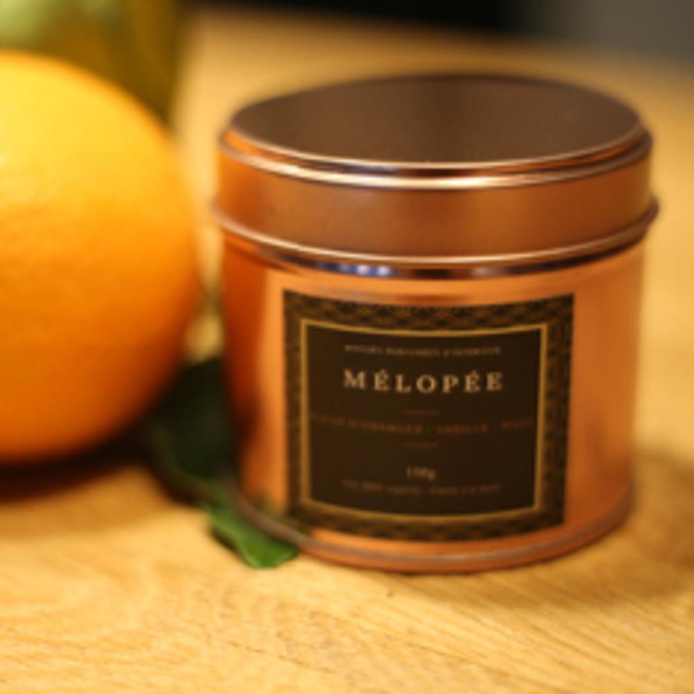 Luxury handmade soy copper candle tin, Orange Blossoms.