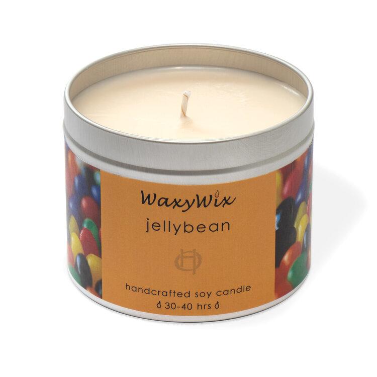 Jellybean Handcrafted Soy Candle Tin, handmade by WaxyWix