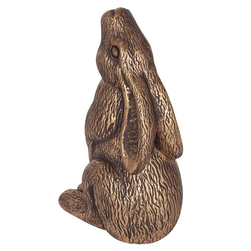 Rear view, Moon Gazing Terracotta Hare Ornament with a bronze coloured finish.