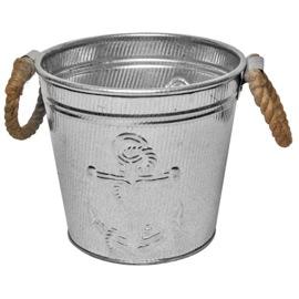 Galvanised metal ice bucket with rope handles and an anchor design.