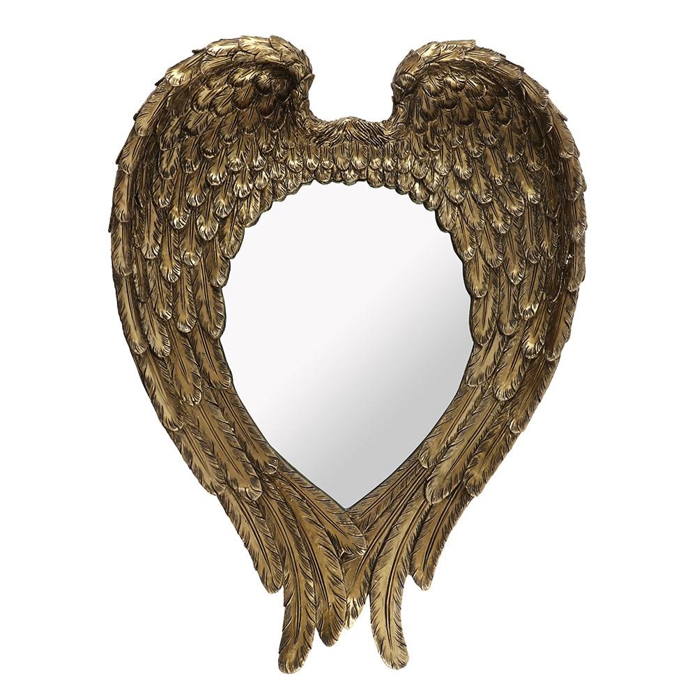 A stunning inverted teardrop shaped angel wing wall mirror in an elegant antique gold finish,55cm in height.