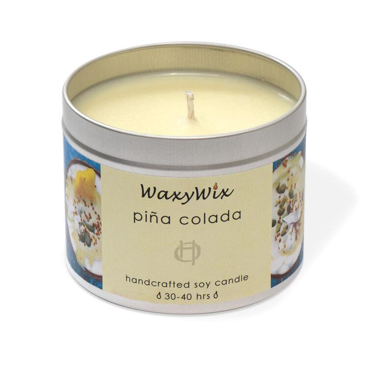 Pina Colada Handcrafted Soy Candle Tin, handmade by WaxyWix