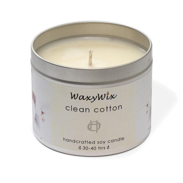Clean Cotton Handcrafted Soy Candle Tin, handmade by WaxyWix