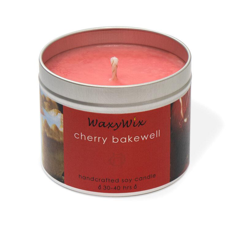 Cherry Bakewell Handcrafted Soy Candle Tin, handmade by WaxyWix