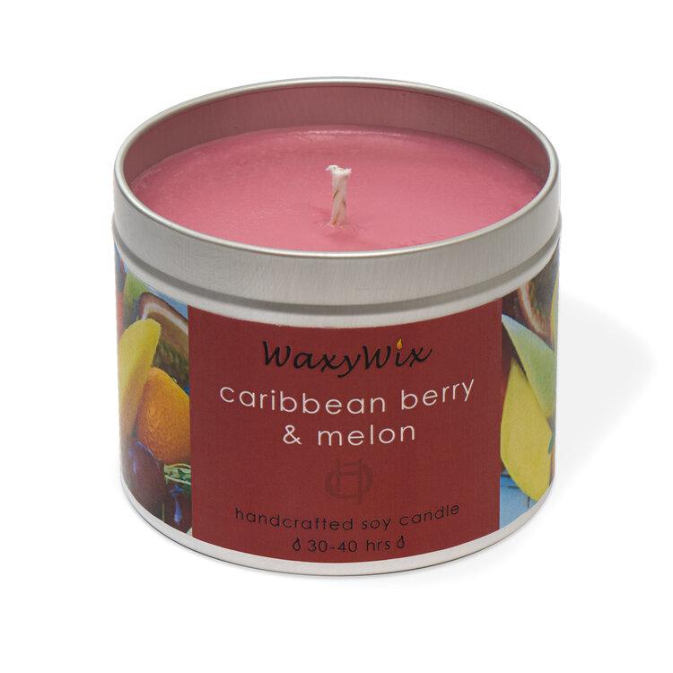 Caribbean Berry & Melon Handcrafted Soy Candle Tin, handmade by WaxyWix.
