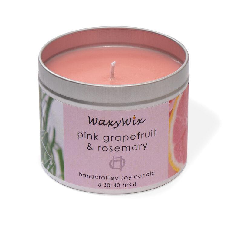 Pink Grapefruit & Rosemary Handcrafted Soy Candle Tin, handmade by WaxyWix