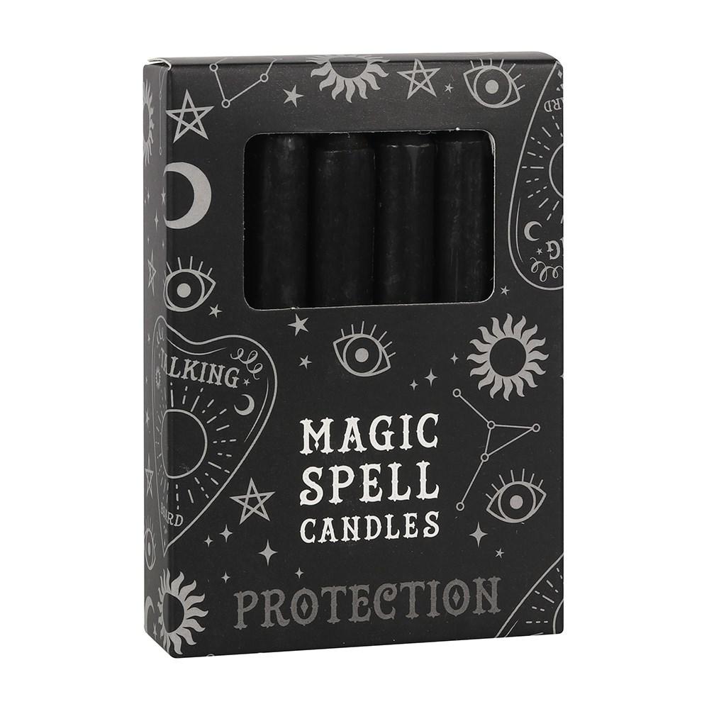 Pack of 12 black 'protection' spell candles , for use with rituals to attract protection.