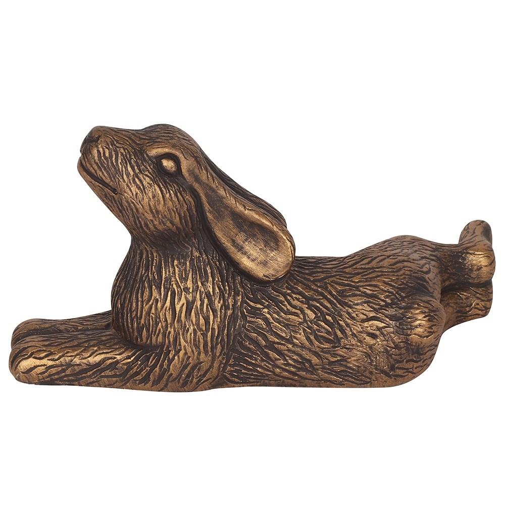 Rear view, Large Terracotta Lying Hare Ornament with a bronze coloured finish.