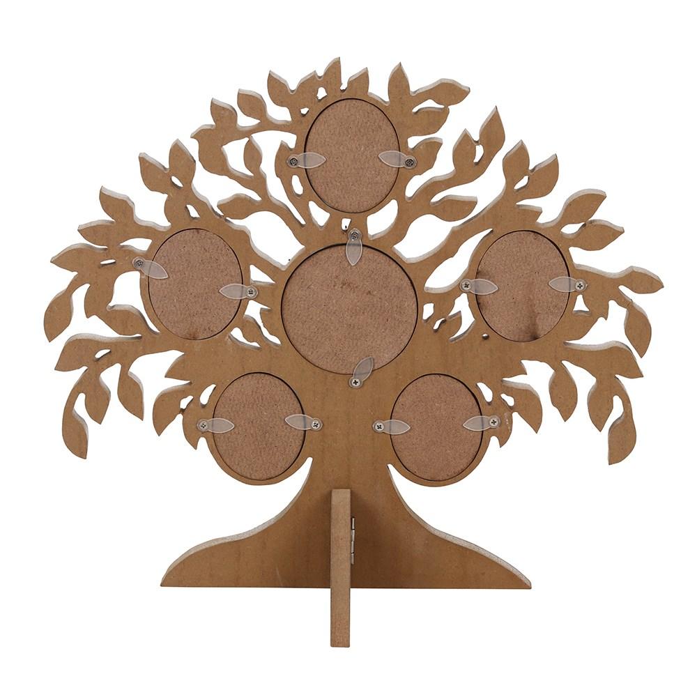 Family tree photo frame with 'family' text on the bottom, featuring tree of life design and six frames, rear view.