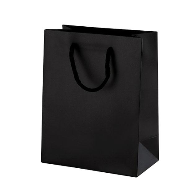 A stunning black medium gift bag. A matt finish with cord handles.  Manufactured by us here in Kent