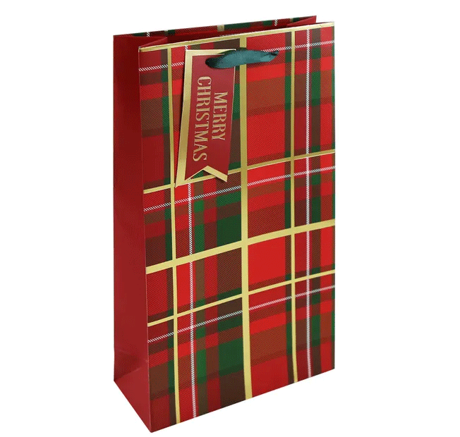 72 Xmas Double Wine Bottle Bags. BULK BUY. Premium Quality. Tartan design. Next Day Delivery