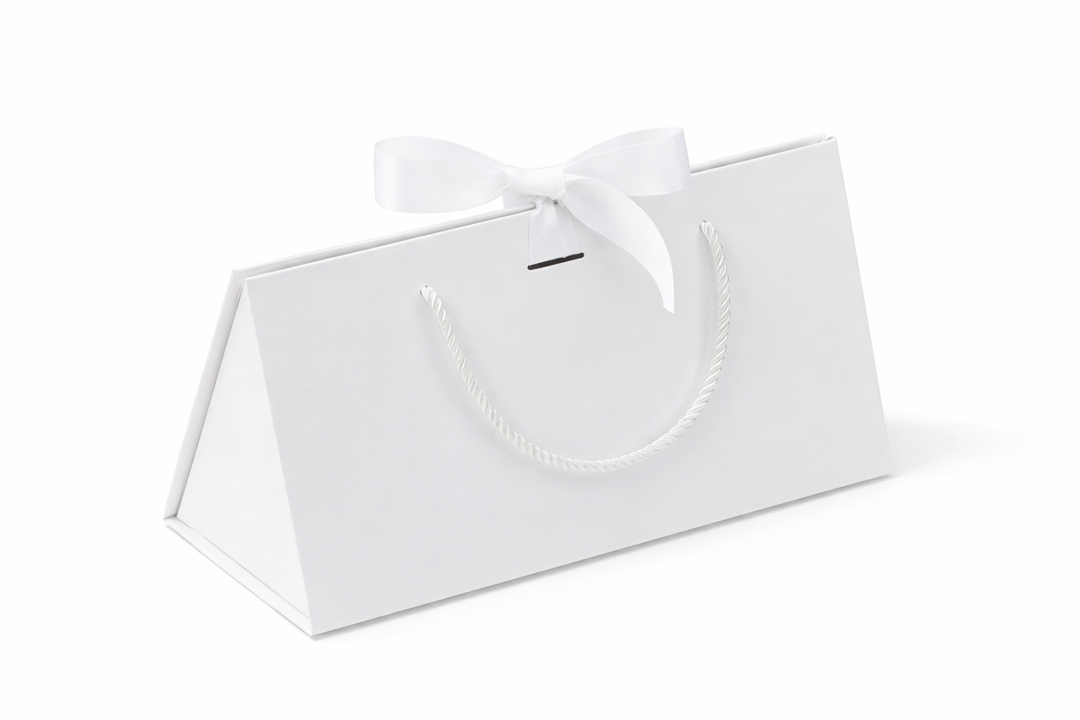 white box bag with ribbon