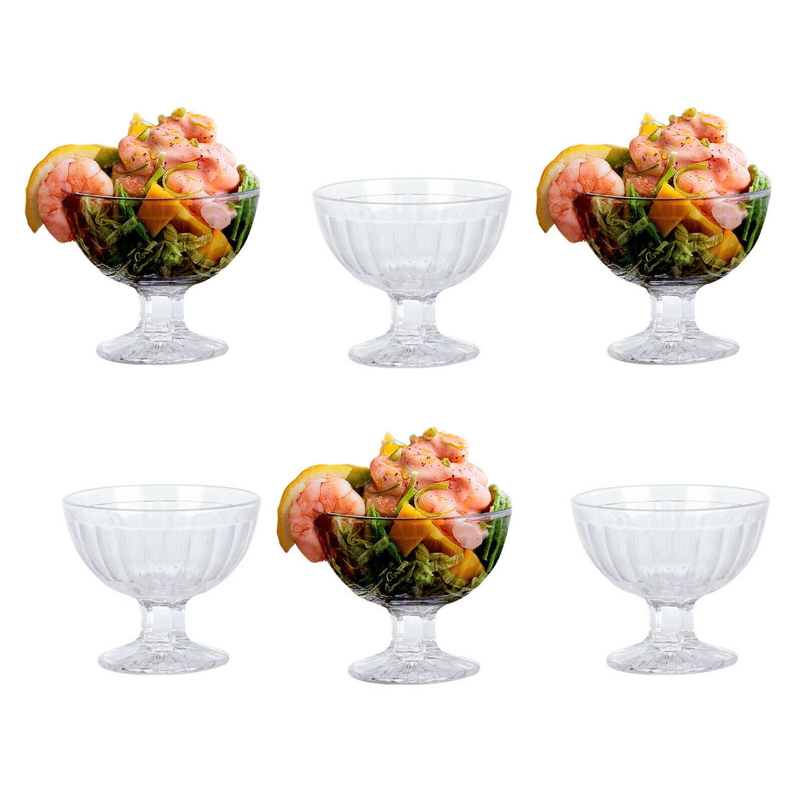 JB 6-Pack Glass Prawn Cocktail Bowls – Vintage/Retro Appetizer Starter Glasses, Clear Geometric