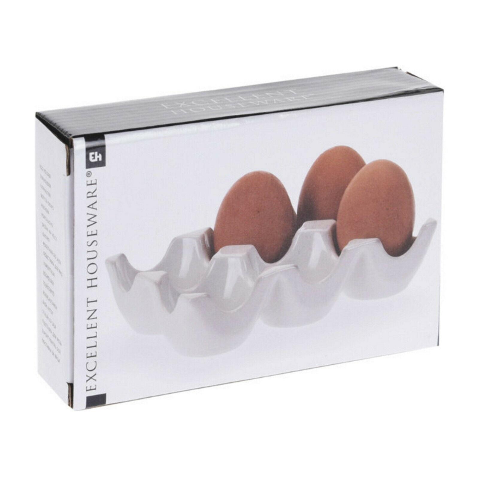 White 6 Eggs Holder Tray Porcelain Egg Fridge Storage Organiser Holds 6