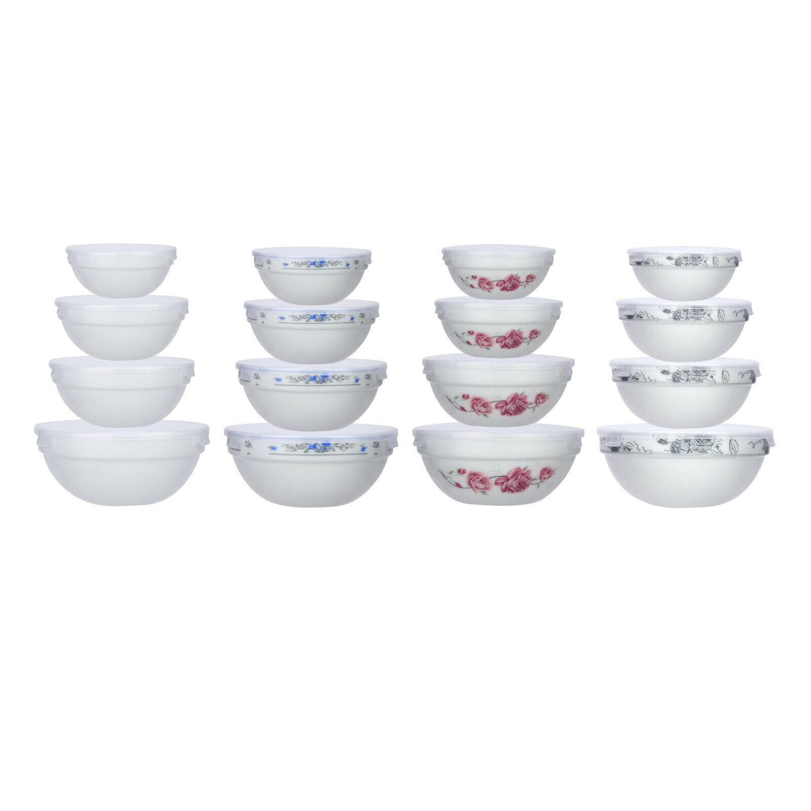 Glass Bowls Food Storage Kitchen Set 4PCS with Lids Stackable Container Opal