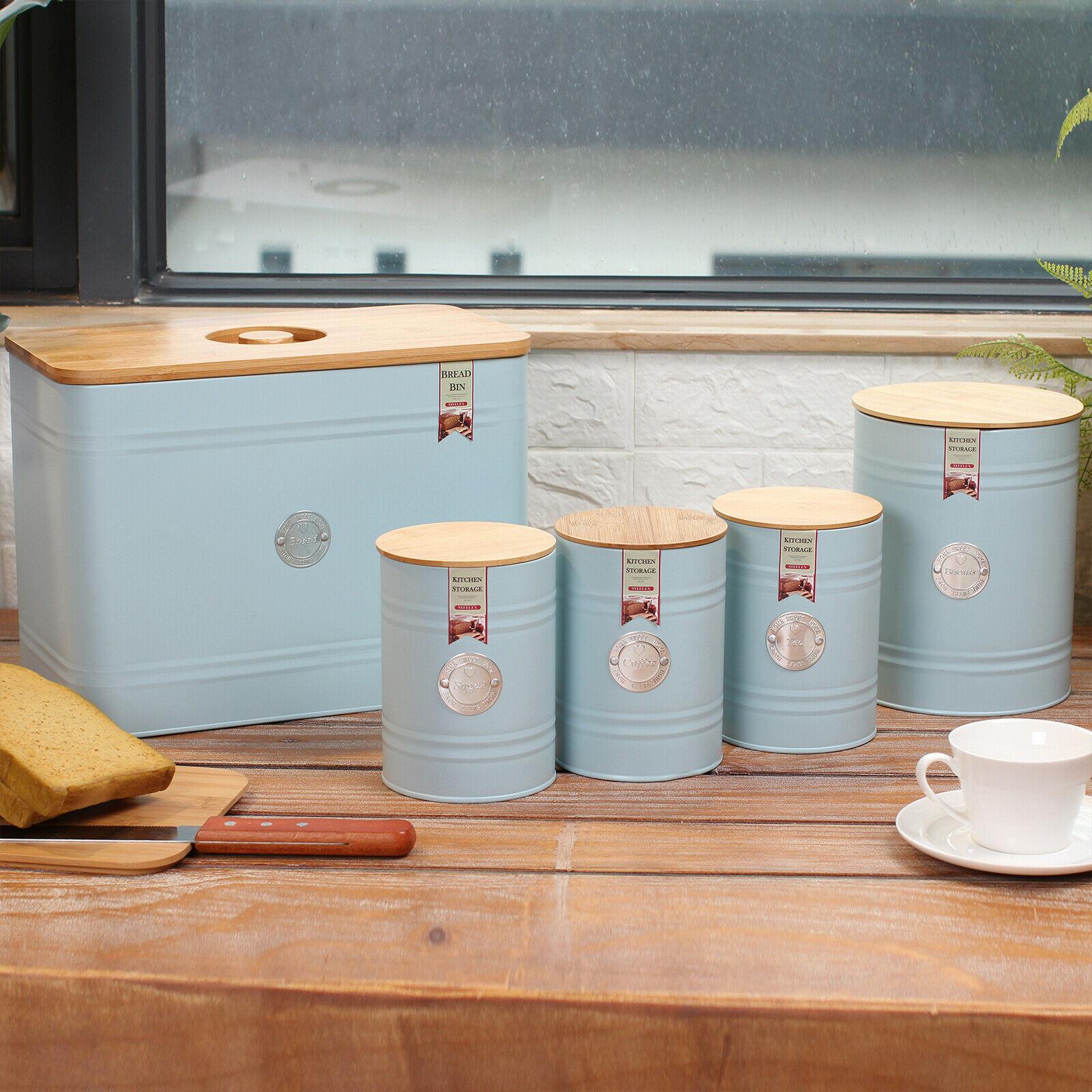 thumbnail image 2 of Crystals 5-Piece Metal Kitchen Canister Set – Airtight Bread Bin, Tea, Coffee, Sugar Storage Tins, Modern Style 2 of 5
