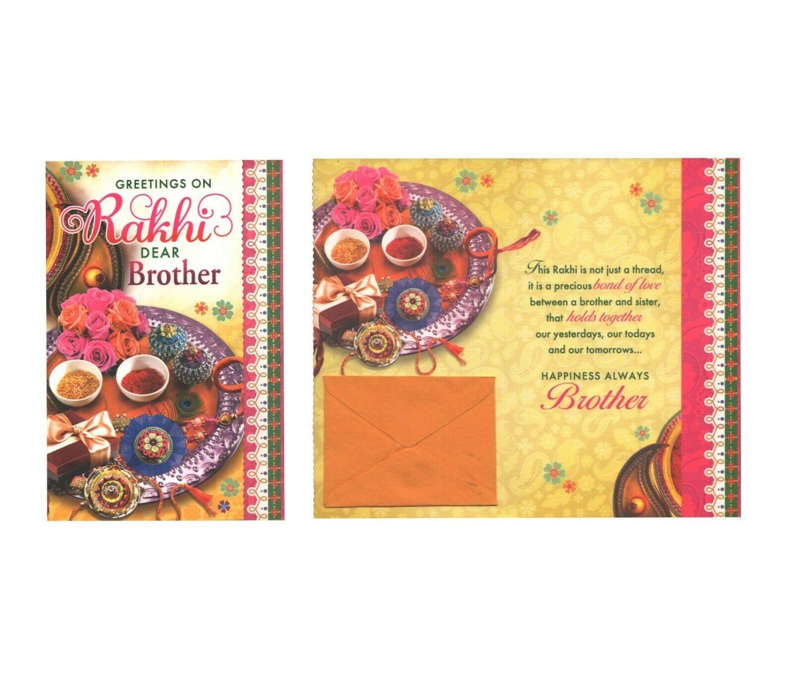 Pack of 5 x Rakhi Cards Small Raksha Bandhan Rakhi Greeting Cards Set for Dear Brothers 