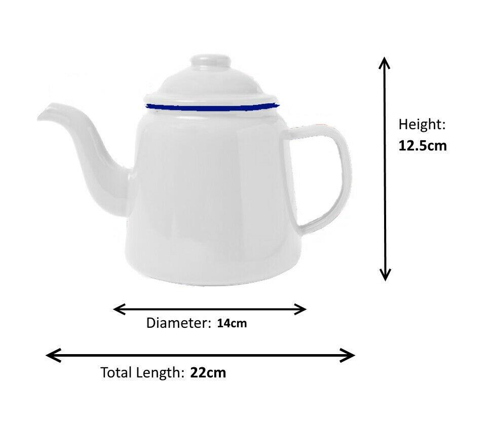 Falcon Enamel Teapot 14cm 1.5L With Handle & Lid Traditional Camping White Red