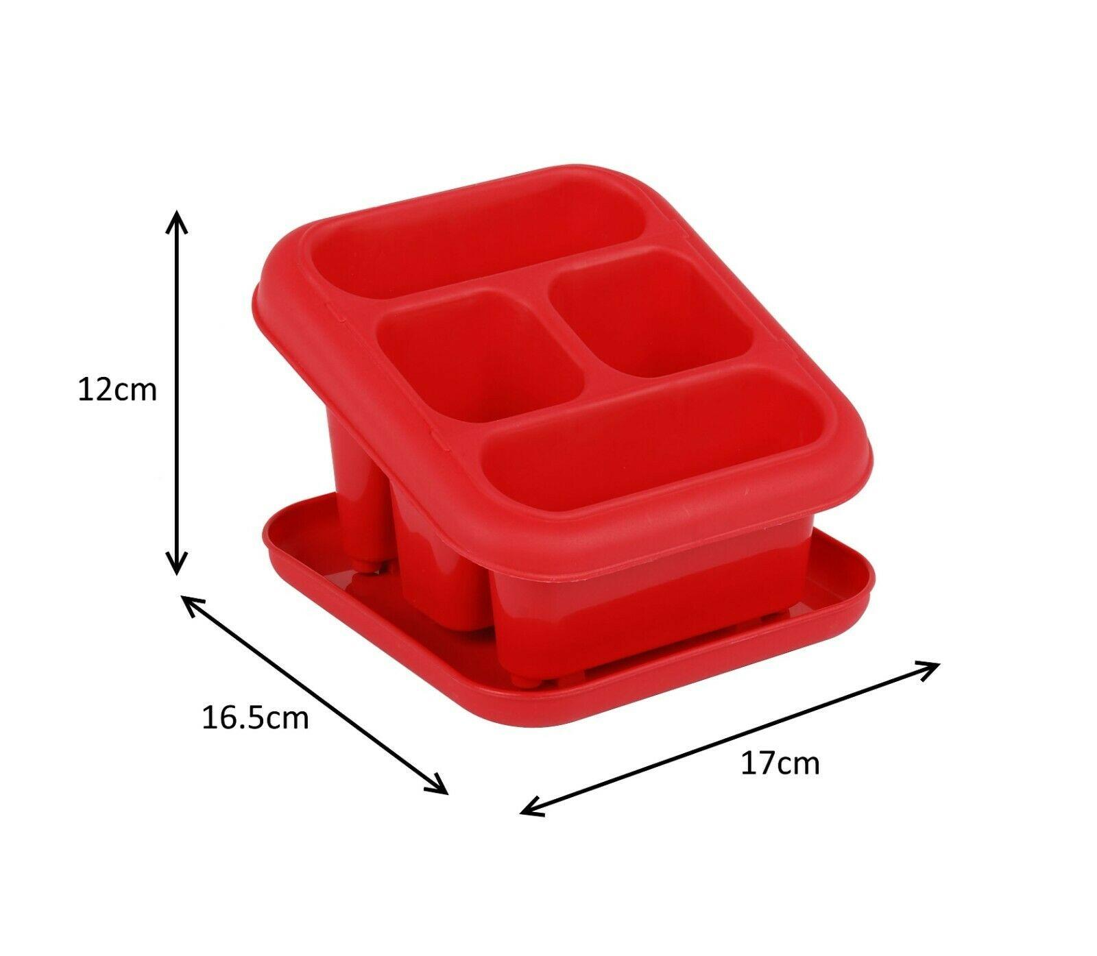 Plastic Sink Tidy Cutlery Drainer 4 Compartment With Drip Tray Utensil Holder