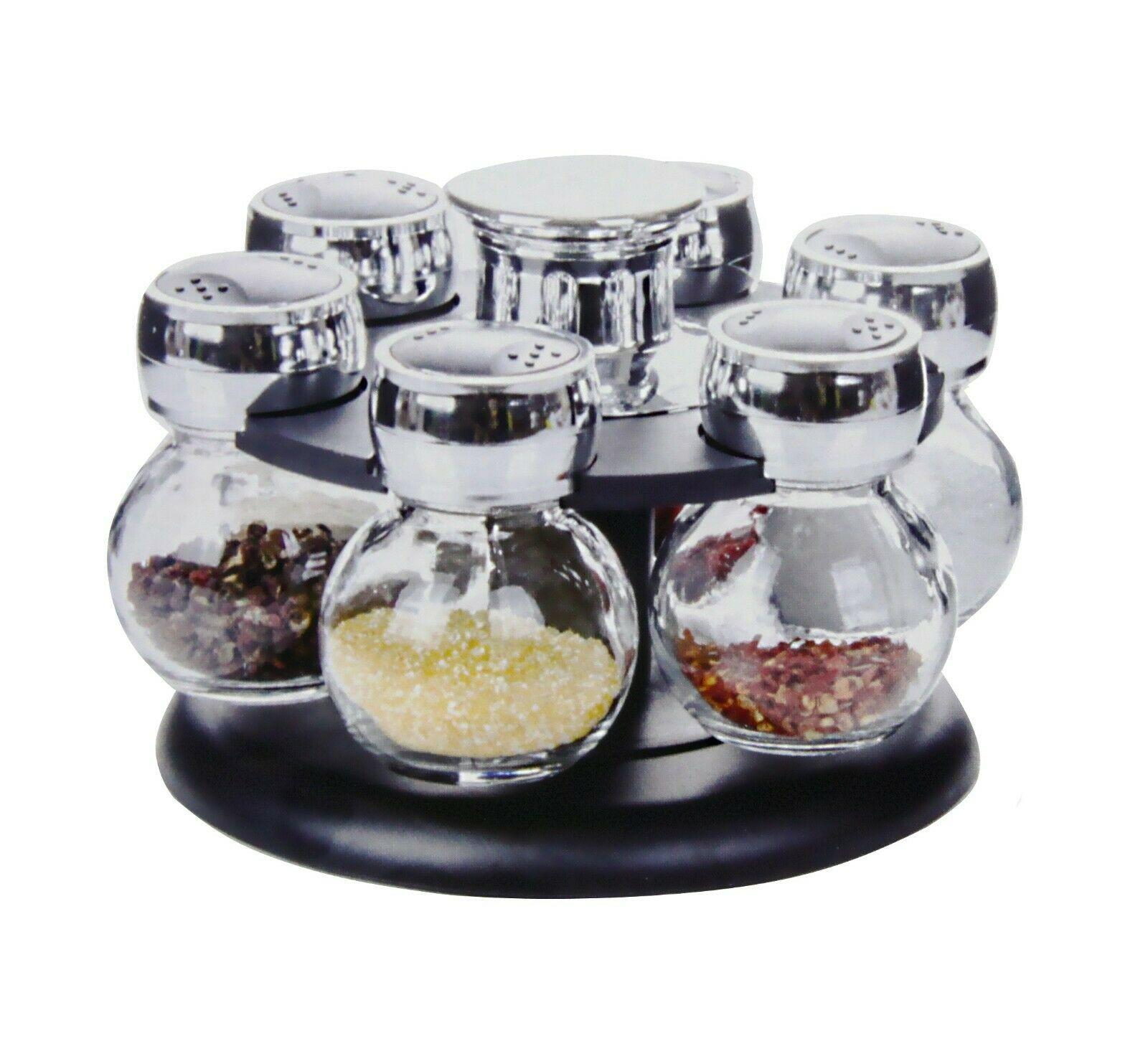 6 Spice Glass Jar Rack Set With10 Indian Curry Spice Kit Revolving ...