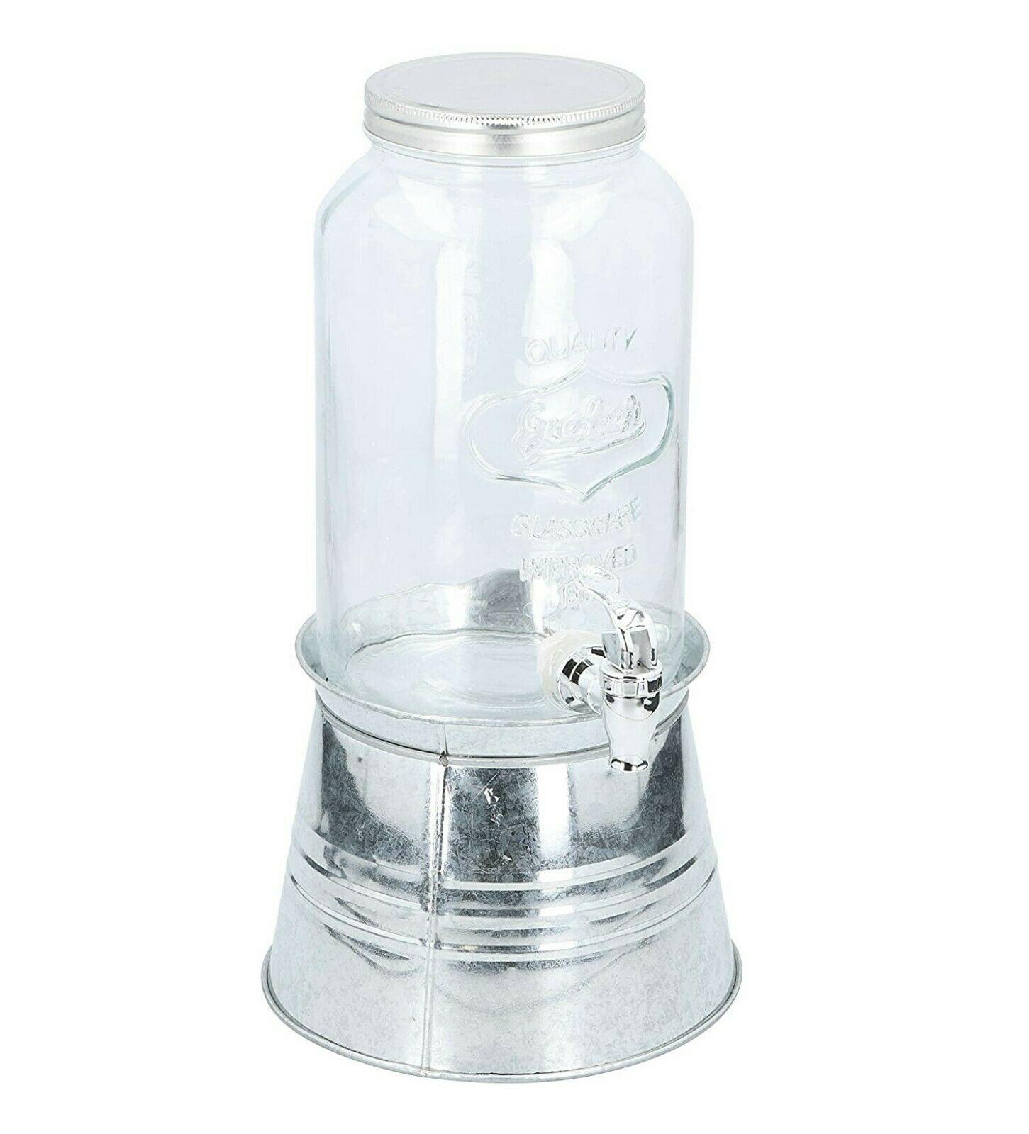 Glass Drink Dispenser With Tap & Lid Beverage Cocktail Juice Jar BBQ ...