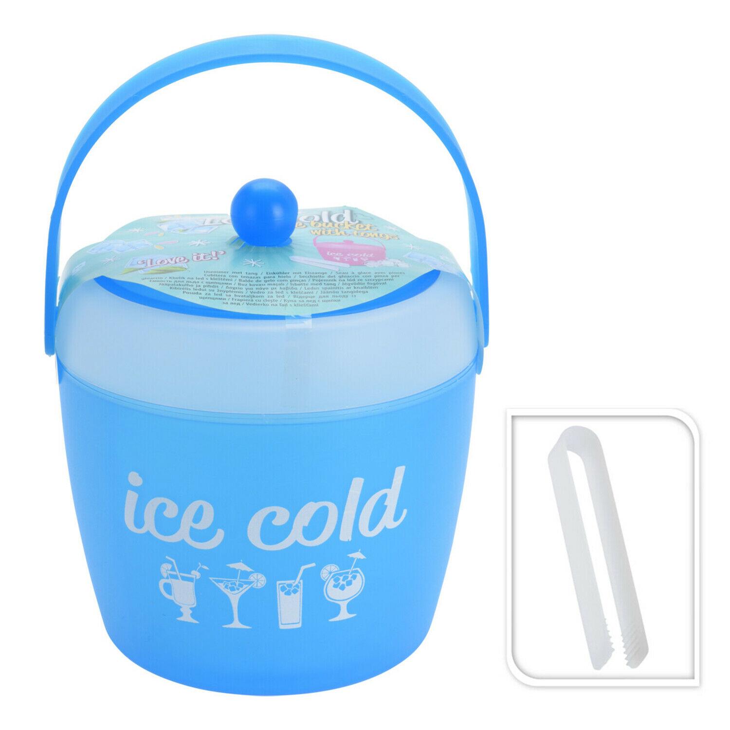 Plastic Ice Cold Bucket with Tongs BBQ Picnic Drinks Wine Party Cooler Holder 