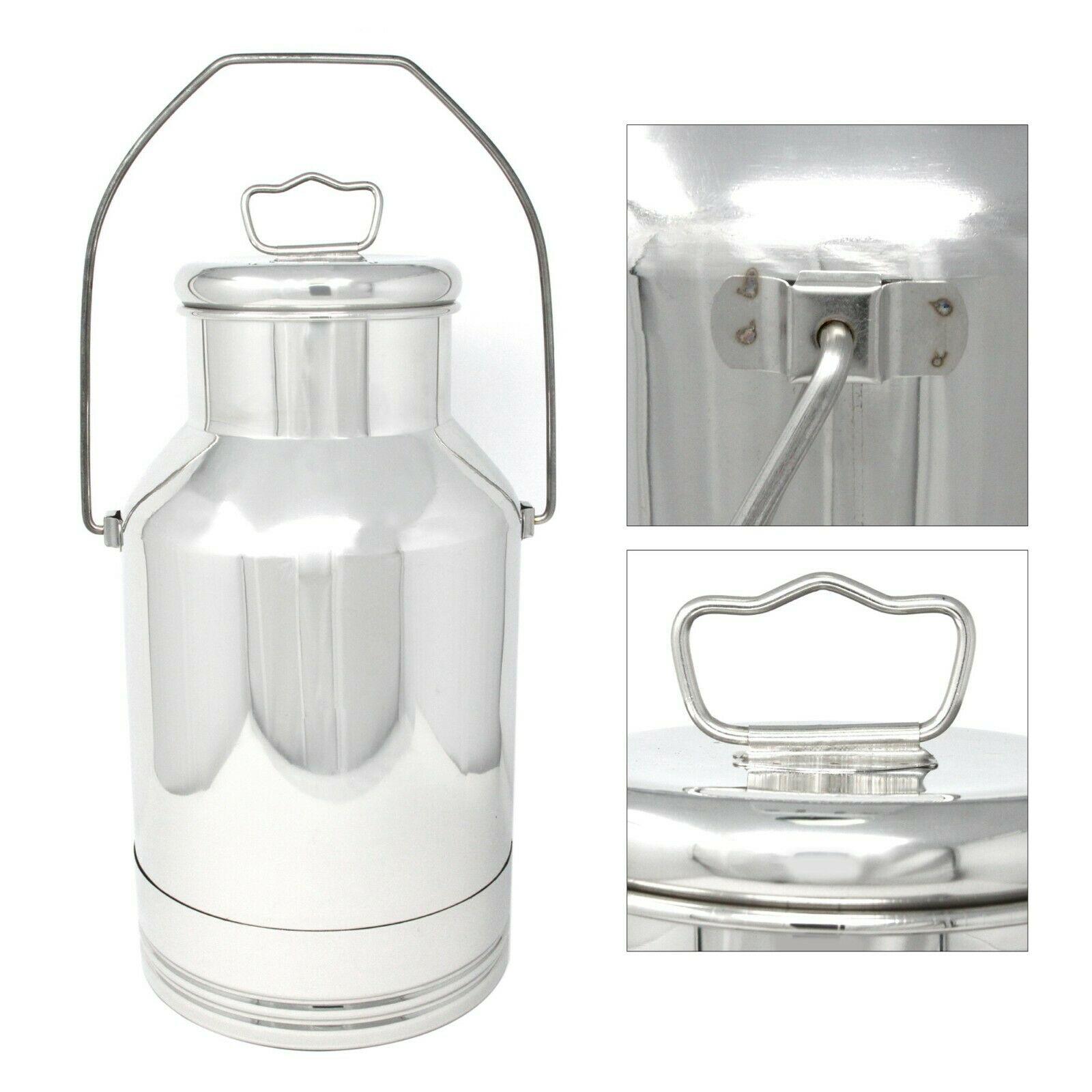 Stainless Steel Milk Churn Can Milk Jug Canister Carry Handle Push Lid