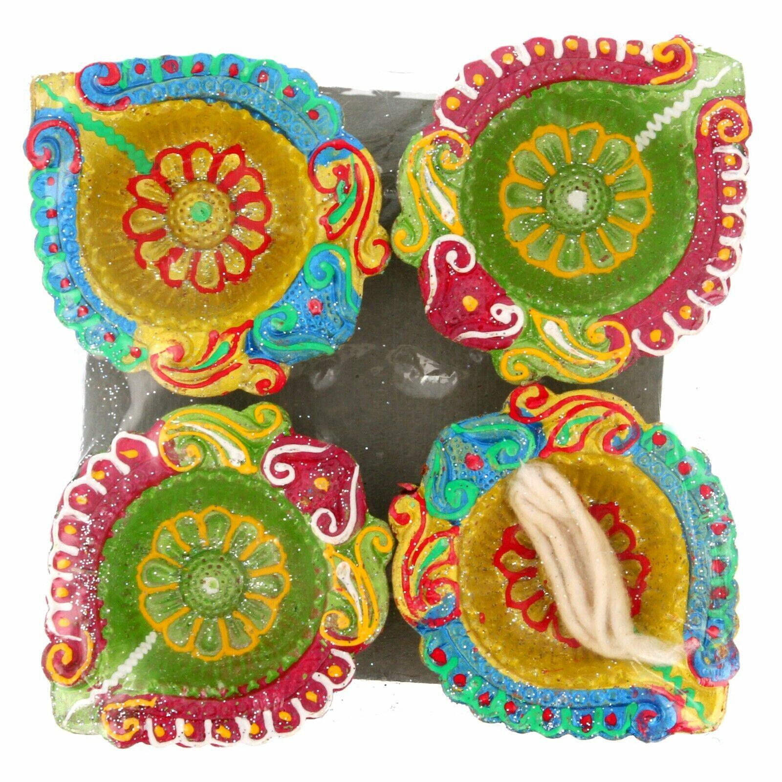 Clay Diya Diwali Oil Lamp Diva Candle Pot Painted Indian Pooja Hindu 