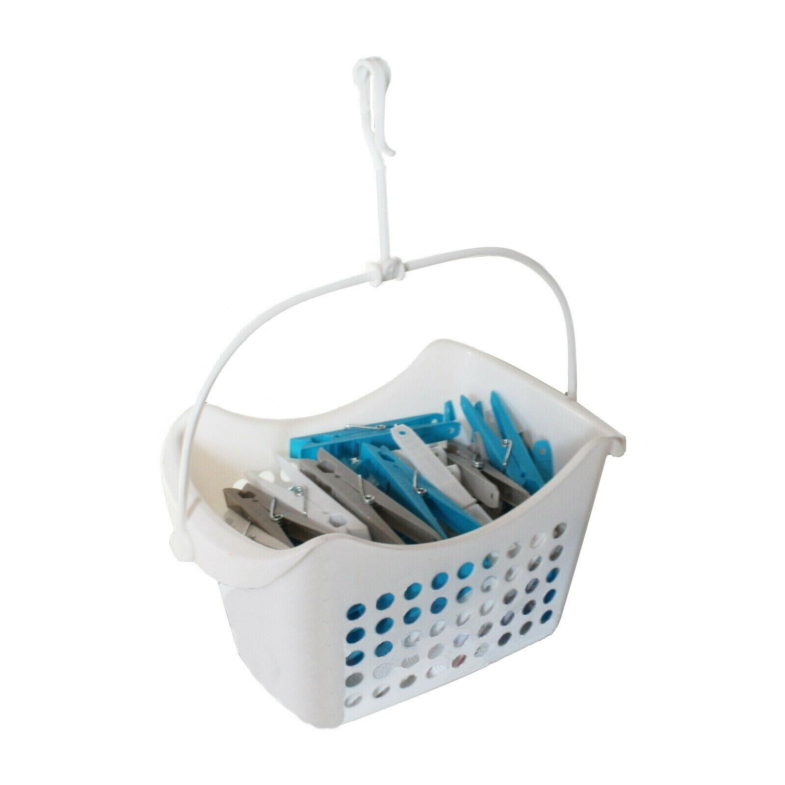 New 50 Clothes Airer Dryer Hangers Pegs With Peg Basket UK 