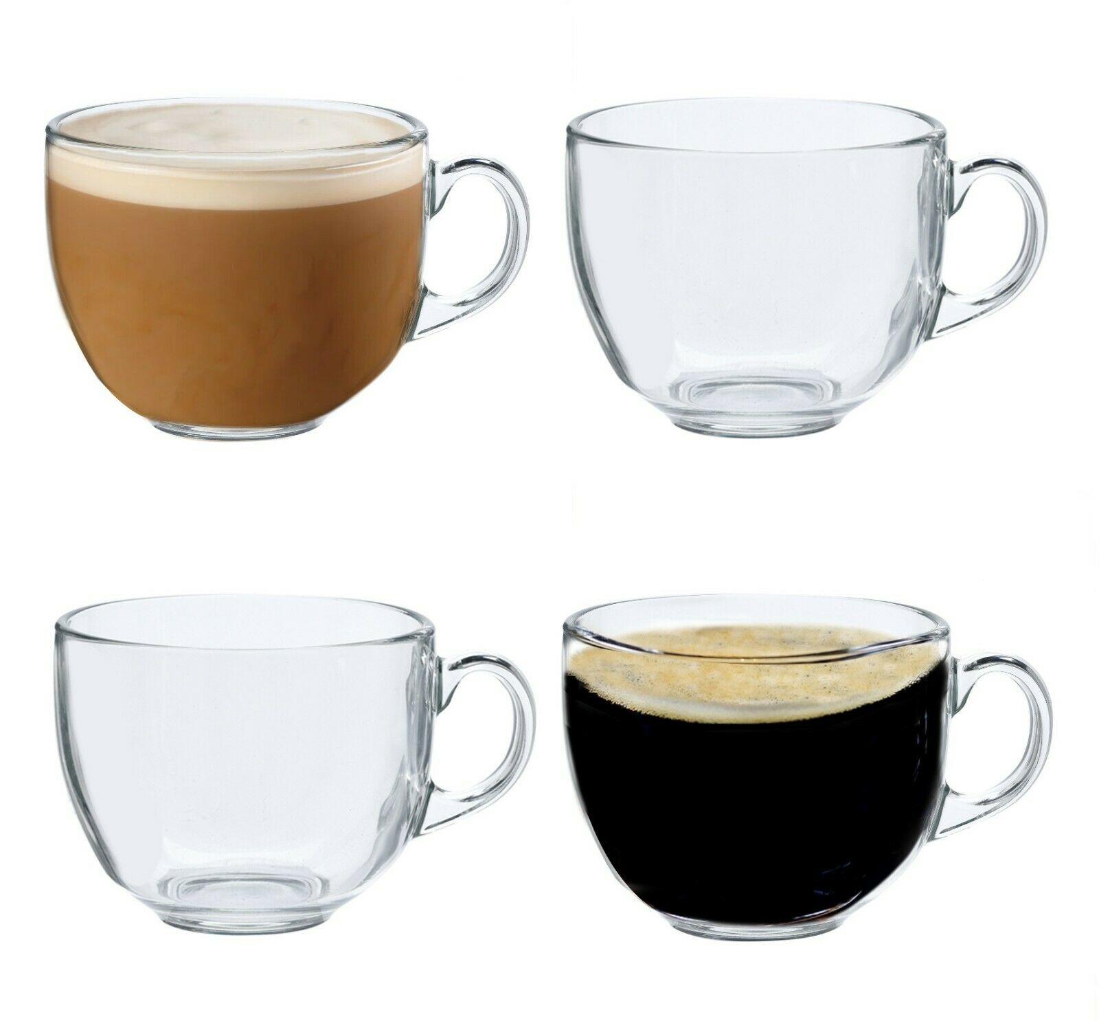 Set of 4 Extra Large Jumbo Clear Glass Coffee Mugs Soup Mugs