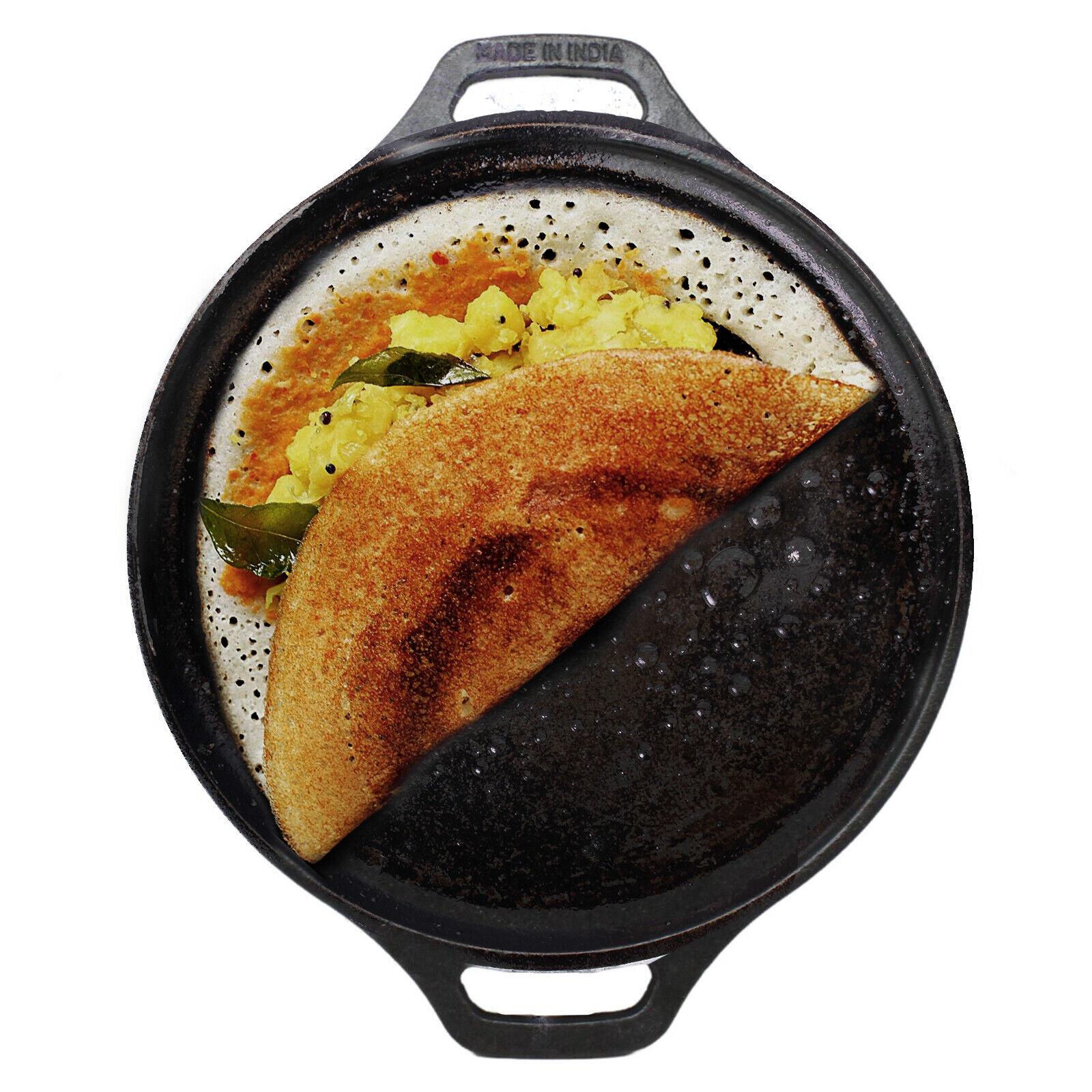 Indian Cast Iron Tawa For Chapati Bread Cooking Utensil Roti Tawa 28 cm  Black
