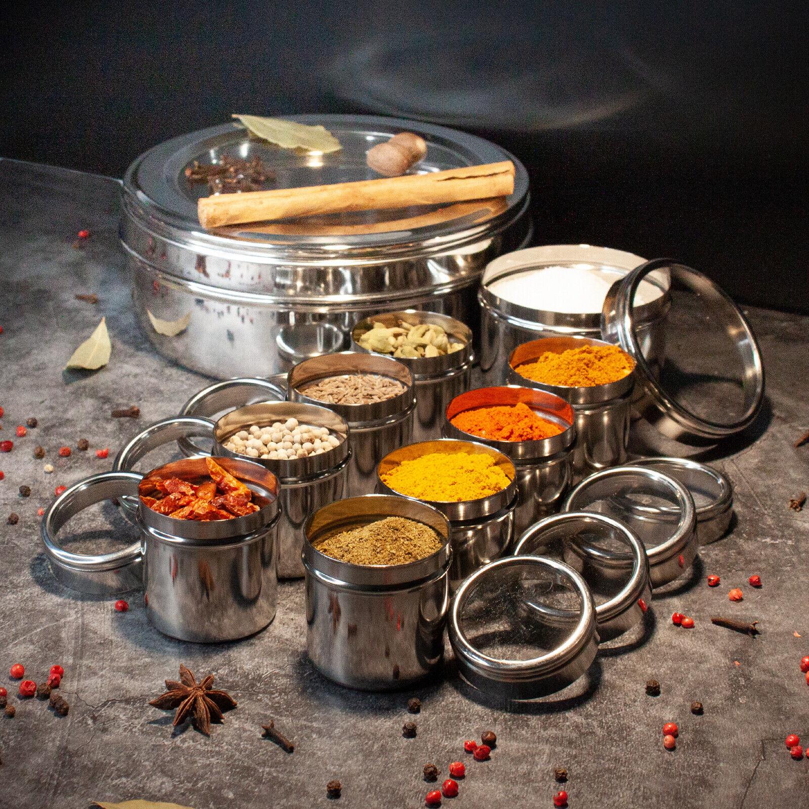 Authentic Indian Spice Tin Box Masala Dabba Stainless Steel 9PC Spices Authentic Indian Spice Tin Box Masala Dabba Stainless Steel 9PC Spices