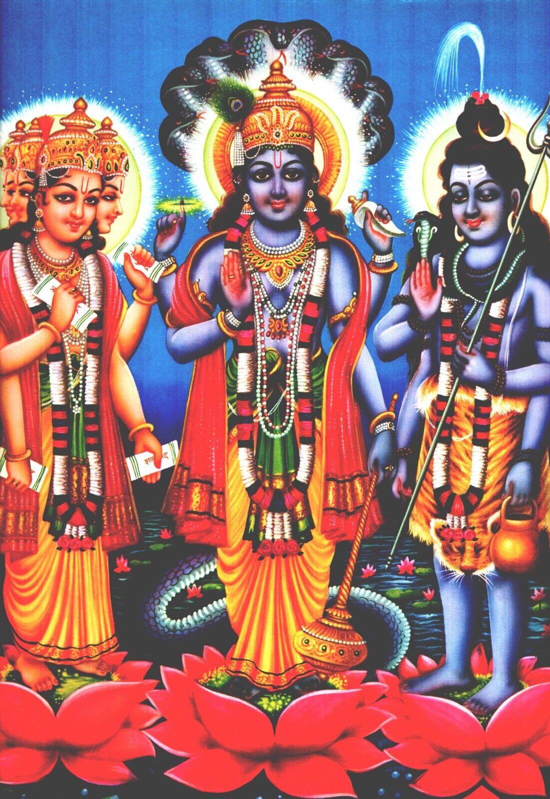 Hindu God Brahma Vishnu Mahesh Print Vintage Trimurti Poster Picture ...