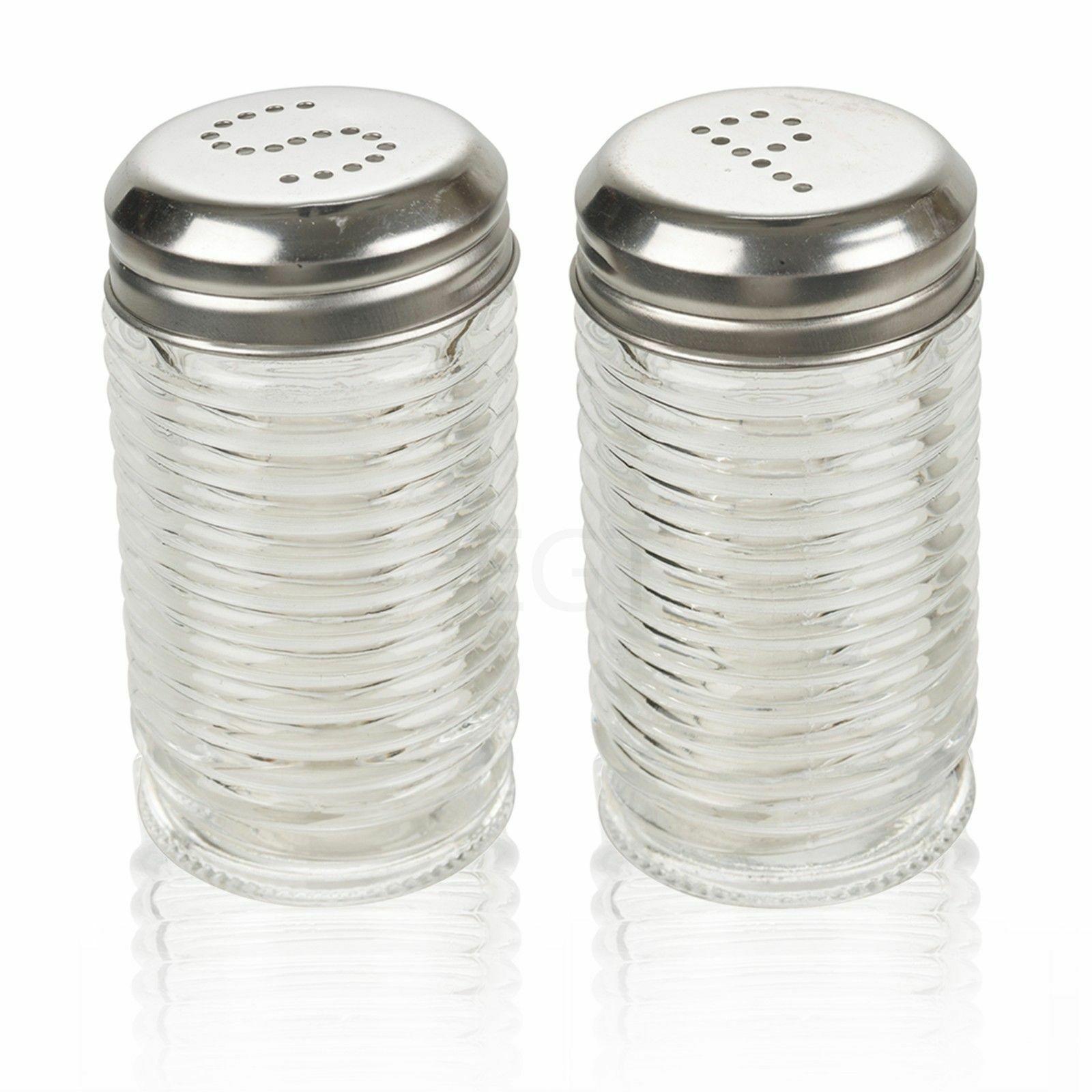 Large Glass Salt And Pepper Set Shaker Pot Jars Pots Screw Stainless Steel Lid