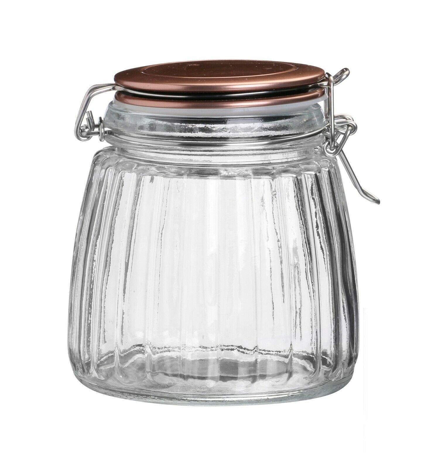 1.5L Glass Copper Clip Top Storage Jar Spice Preserve Canister Pasta Container 