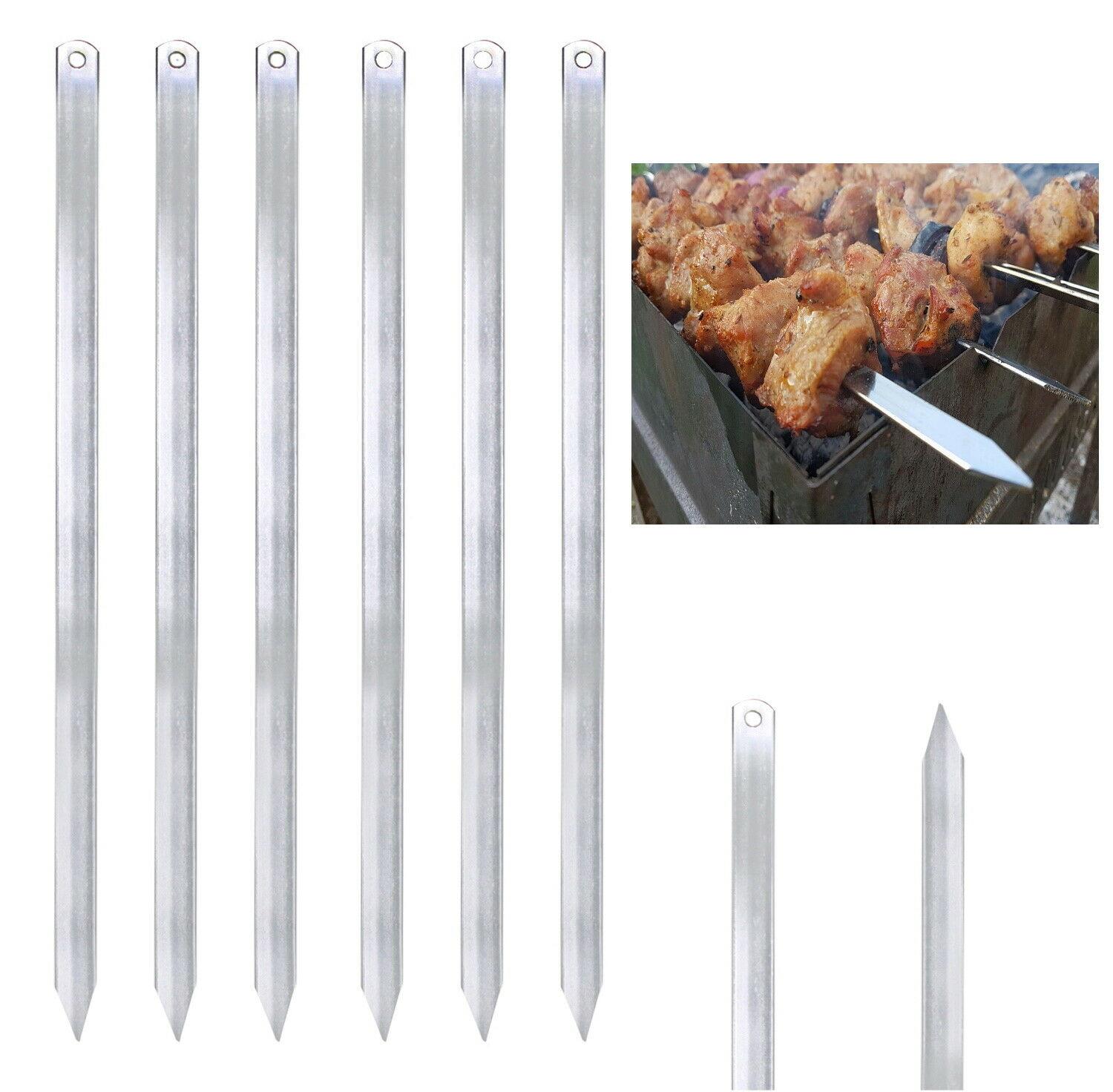 6X  New Long Metal BBQ Barbecue Skewers Kebab Grill Meat Cooking Steel Sticks 