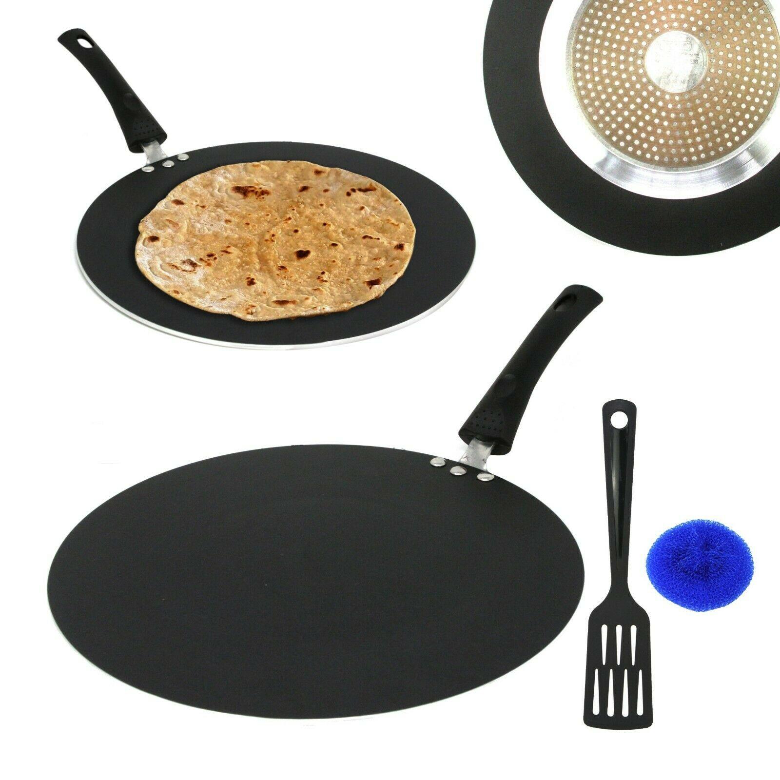 Iron Tawa Flat Dosa Tava Crepe Pancake Pan Roti Chapati Wooden Handle Heavy  Duty