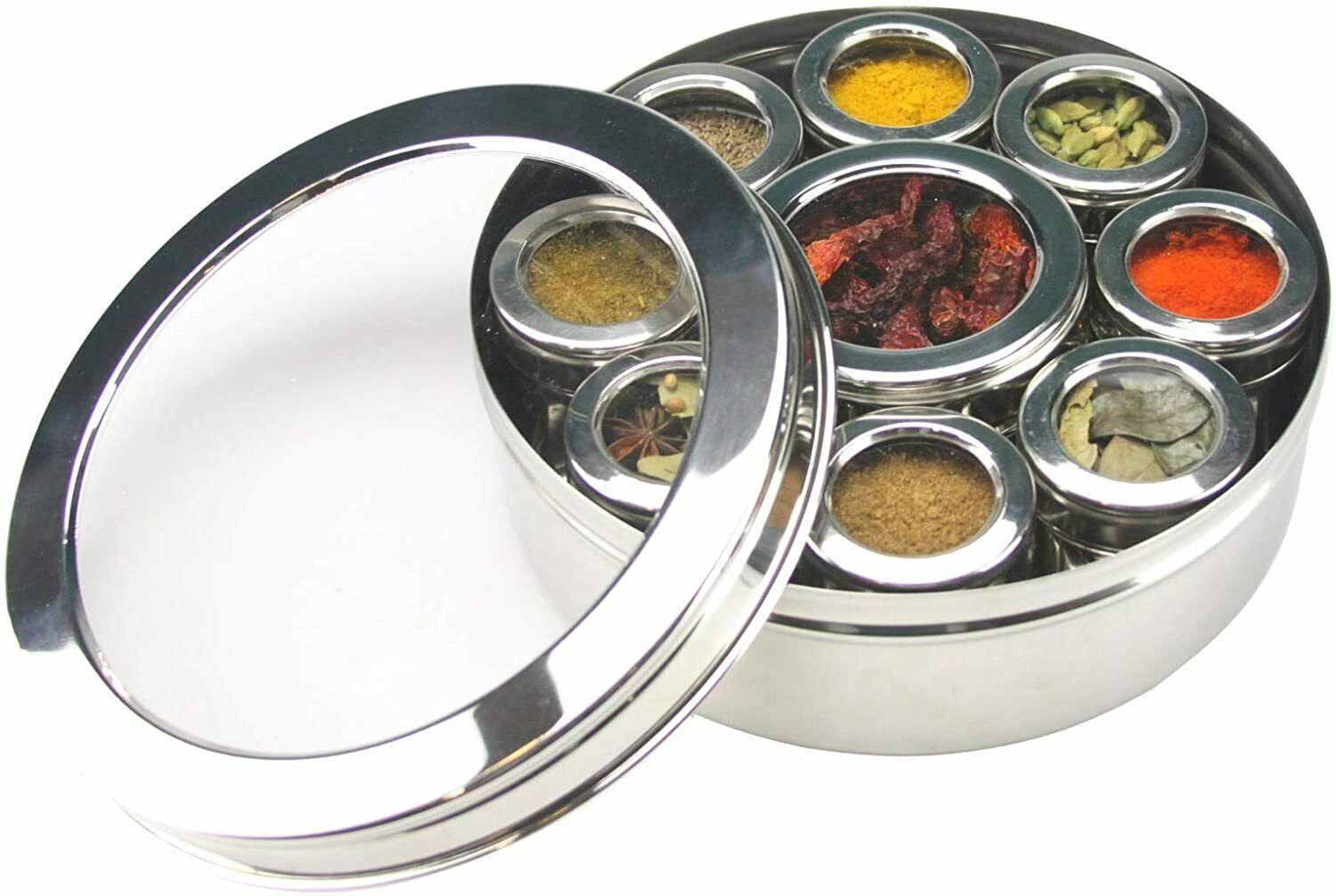 Authentic Indian Spice Tin Stainless Steel Masala Dabba LARGE Curry ...