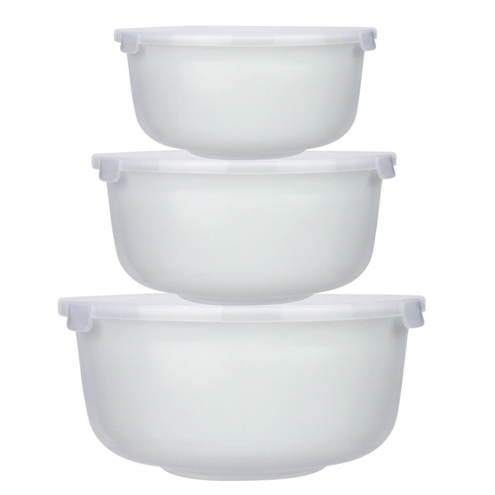 Glass Bowls Food Storage Kitchen Set 3PCS with Lids Stackable Container ...