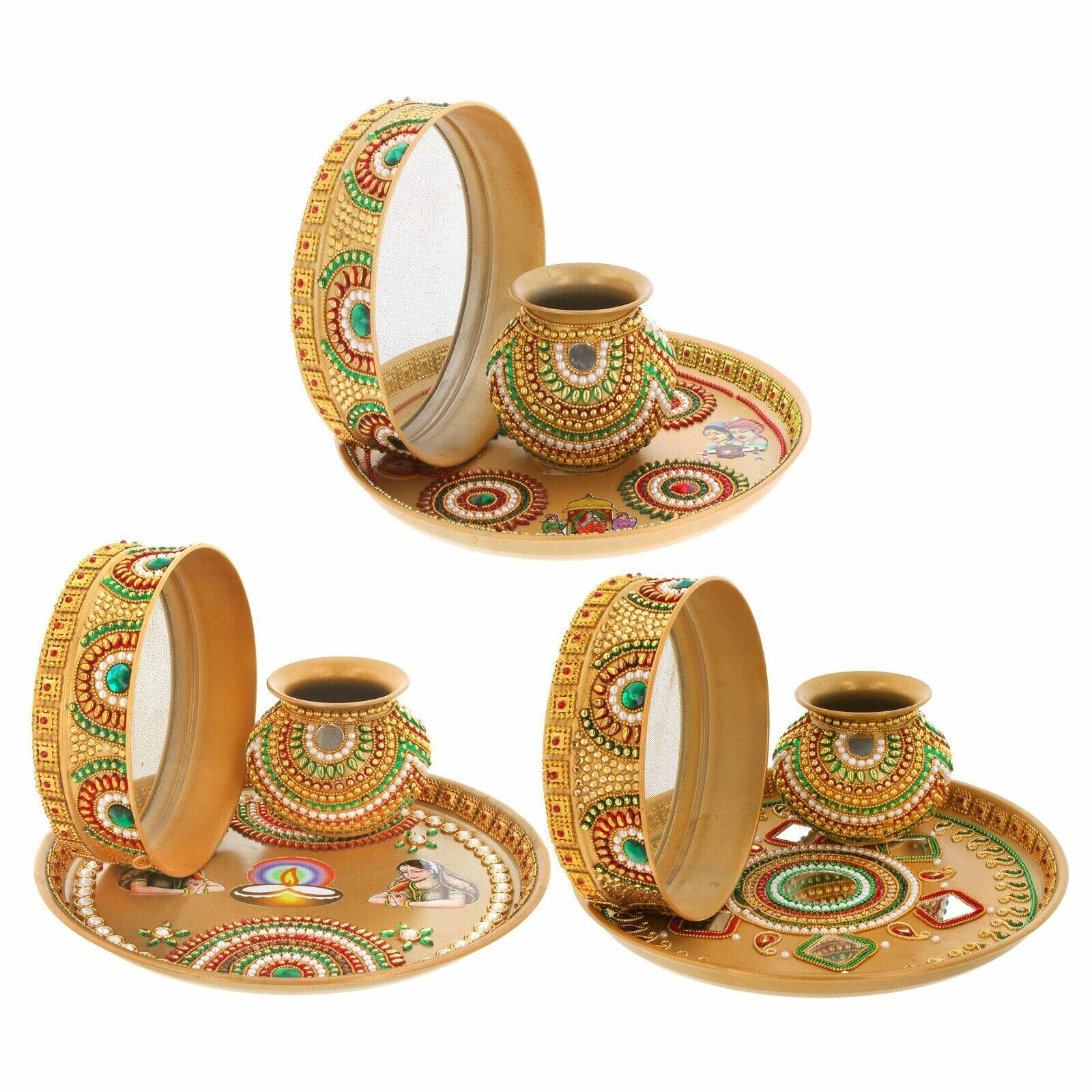 Karwa Chauth Pooja thali Indian retailer Traditional Karwa Chauth Thali/ Diwali Thali Set Puja