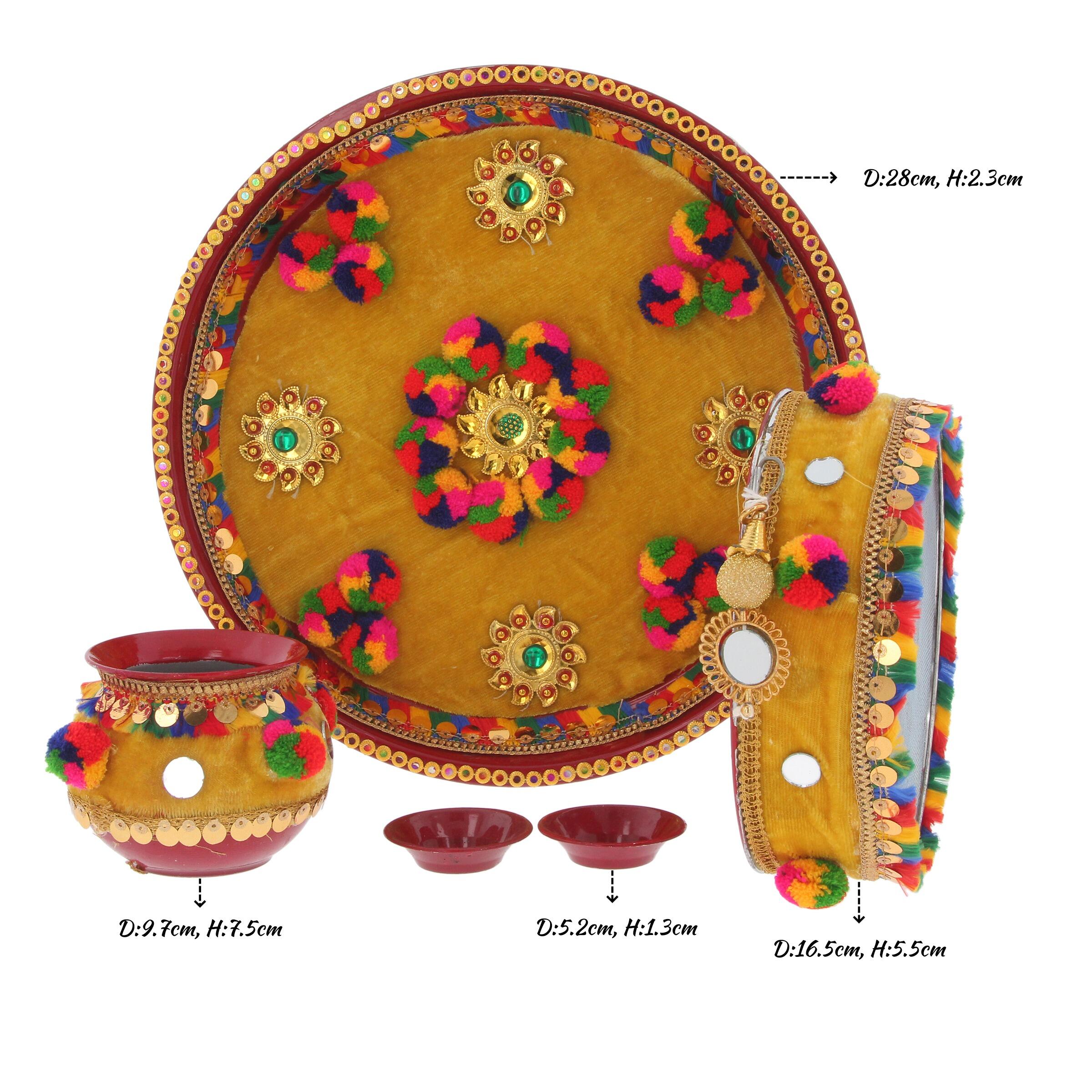 Karva Chauth Karwa Chauth Set Pooja Thali Plate Kalash Channi